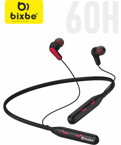 Bixbe Wireless Neckband Bluetooth Earphones – up to 60H Playtime  | Fast Charging | Heavy Bass | Red, Olive Green