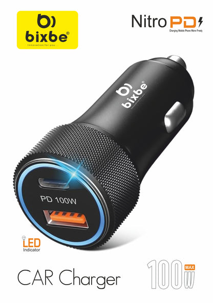 BIXBE 100W Metal Fast Car Charger with Dual Output, 100 Watts Total ), Fast Charging, Adapter for iPhone & Android Smartphones and Tablets (Black,Silver)