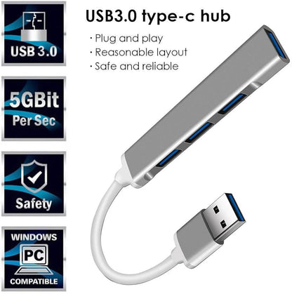 4-Port USB 3.0 Hub for PC – High-Speed Aluminum USB Hub Compatible with PC, CAR, Mak-Book, Mak- Pro, Mak mini, Mak, Surface Pro, and XPS. 4-Port High Speed USB Hub with Aluminium Shell