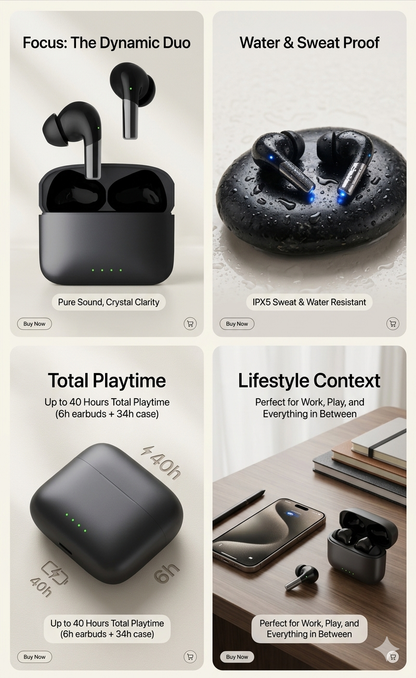 Bixbe Earbud, Fast Charge, Low Latency,IPX4,V5.3 Bluetooth Earbuds,TWS Ear Buds Wiress Earphones with Mic (Black)