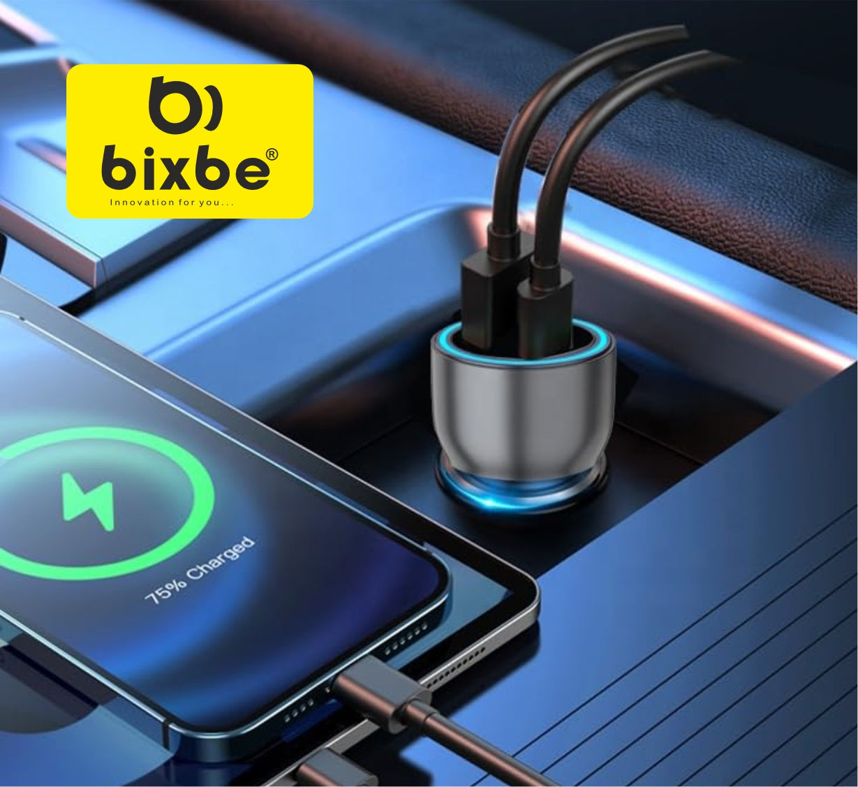 BIXBE 120w SUPERVOOC, SUPER Fast Car Charger,  Dual Port Car Charging Adapter with LED Light - Black [Car Charger Adapter for Android & iPhone]