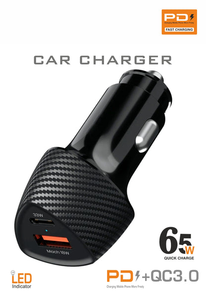 BIXBE 65W Fast Car Charger with Dual Output, 65 Watts Total ), Fast Charging, Adapter for iPhone & Android Smartphones and Tablets (Black,White)
