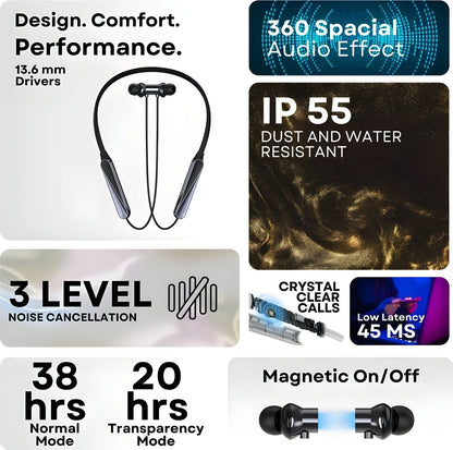 Bluetooth Neckband Headphones | 90 Hours Playtime, Wireless in-Ear Earphones with Gaming Mode, Dual Bluetooth, Fast Charging, HD Mic & Deep Bass