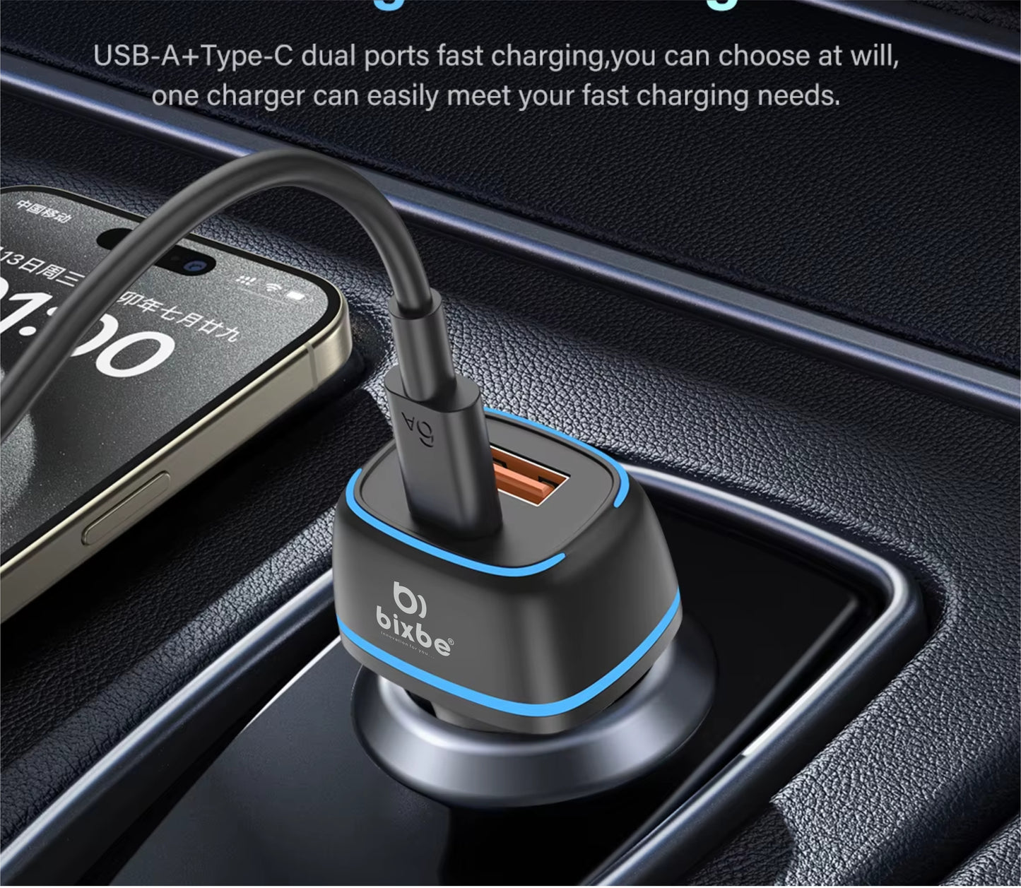 Bixbe 45 Watts Car Power 45 Dual Output Fast Car Charger with 100W Type-C Cable (1m), 45W Type-C PD & 18W USB, Charging Adapter Compatible with Cars for iPhone & Android Smartphone, Laptop(Black, White)