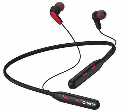 Bixbe Wireless Neckband Bluetooth Earphones – up to 60H Playtime  | Fast Charging | Heavy Bass | Red, Olive Green