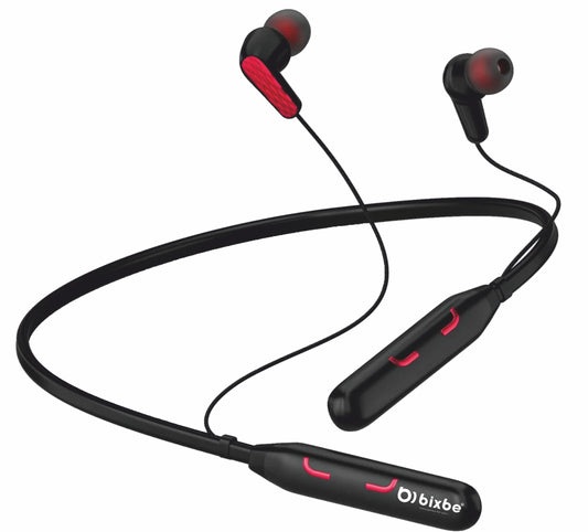 Bixbe Wireless Neckband Bluetooth Earphones – up to 60H Playtime  | Fast Charging | Heavy Bass | Red, Olive Green