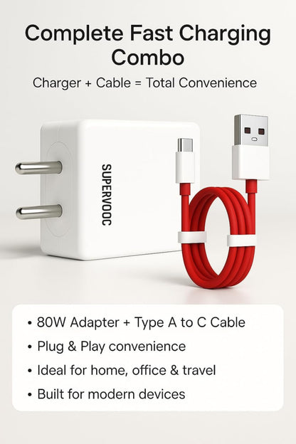 Bixbe 100w Supervooc Charger USB-A Power Adapter with Cable | Ultra-Fast Charging for Oppo, Realme, OnePlus, Xiaomi, | Supports Supervooc, VOOC, Dart, Warp, Quick Charge, White