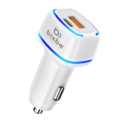 Bixbe 45 Watts Car Power 45 Dual Output Fast Car Charger with 100W Type-C Cable (1m), 45W Type-C PD & 18W USB, Charging Adapter Compatible with Cars for iPhone & Android Smartphone, Laptop(Black, White)